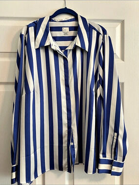 A New Day Striped Button Down in Blue & White